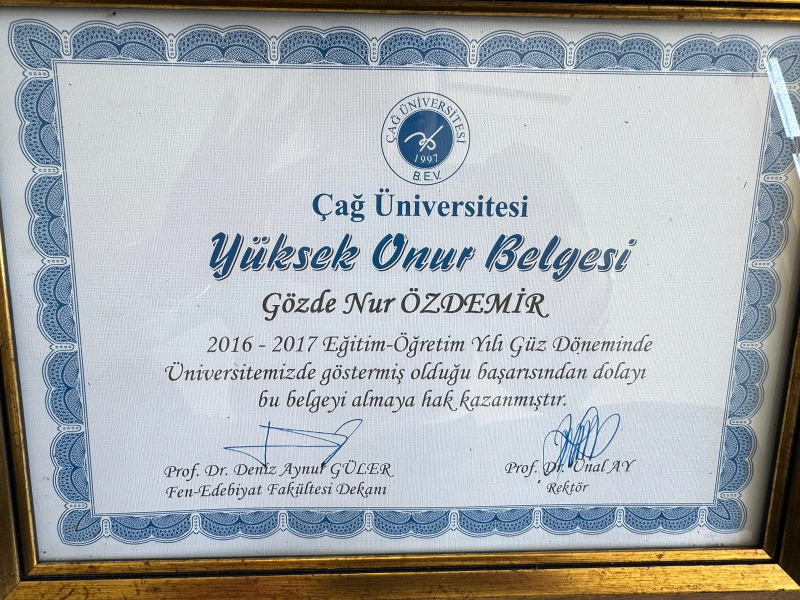 Yüksek Onur Belgesi