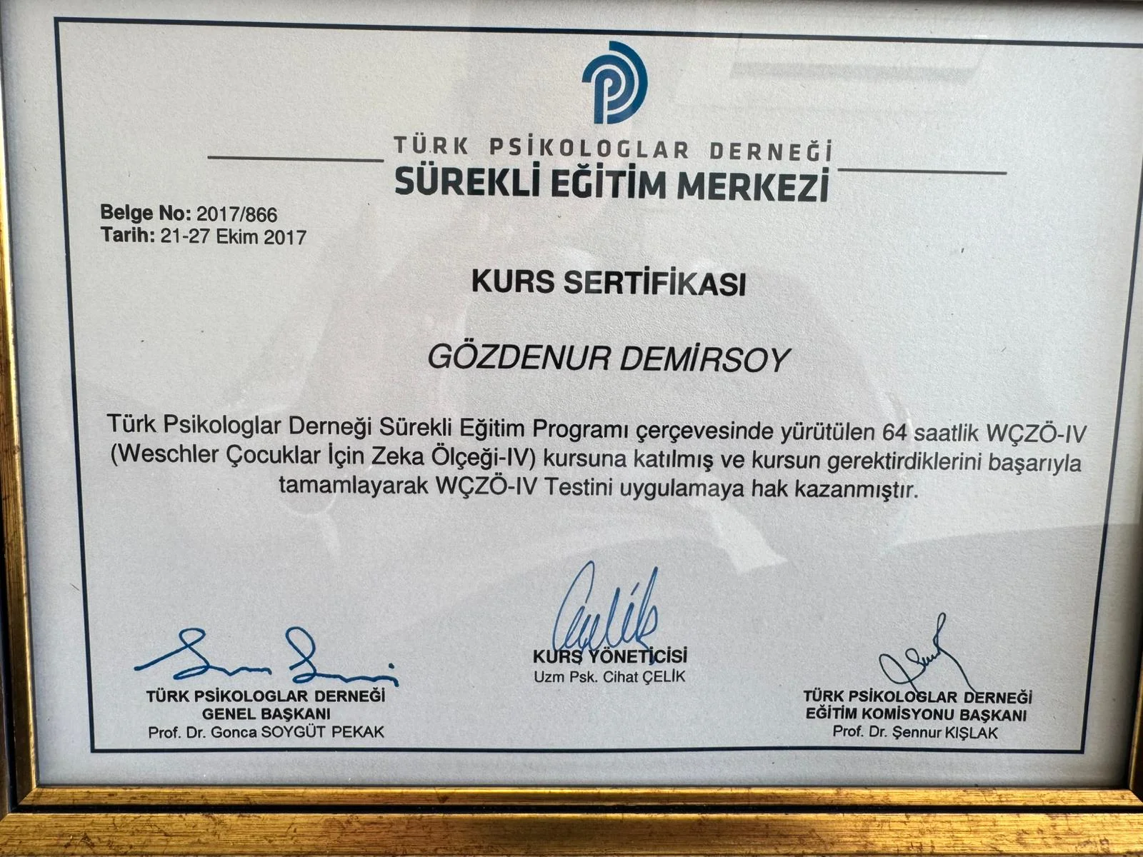 WÇZÖ-IV Kurs Sertifikası